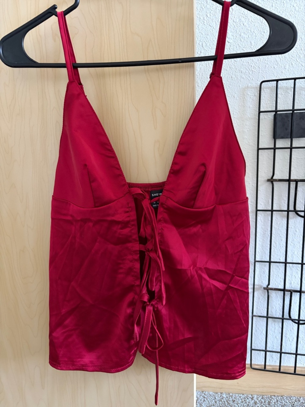 SHEIN Red Satin Lace-Up Cami